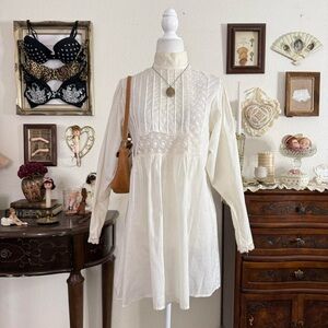 vintage antique dainty prairie puff sleeve long babydoll tunic top